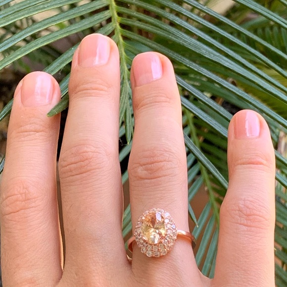 Elegant Oval Cut Champagne Crystal Ring Rose Gold - Picture 6 of 7